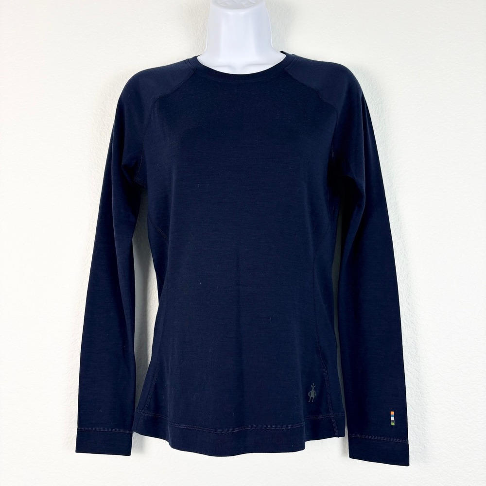 Smartwool Womens Long Sleeve Top Blue Merino Wool Base Layer Blue Small